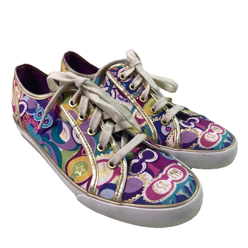 Coach DEE Pop C Multicolor Women's Sneakers Shoes W/‎ Gold Trim Sz 8.5B